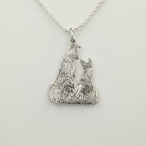 Sterling Silver Swoosh Tush Kush (laying down) Kiss Pendant - Sterling Silver Mother and Baby Cria Touching Noses with Tails that actually move