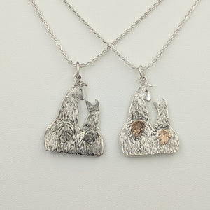 2 Sterling Silver Swoosh Tush Kush (laying down) Kiss Pendants - 1 Sterling Silver Mother and Baby Cria Touching Noses and 1 with Sterling  Silver Mother and Baby Cria Touching Noses with 14K Rose Gold Tails that actually move