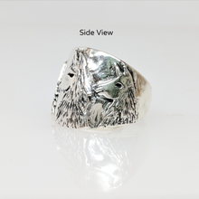 Load image into Gallery viewer, Llama Silhouette Cigar Band Style Ring - Side view of the 3 Heads - showing tapered design.  Sterling Silver