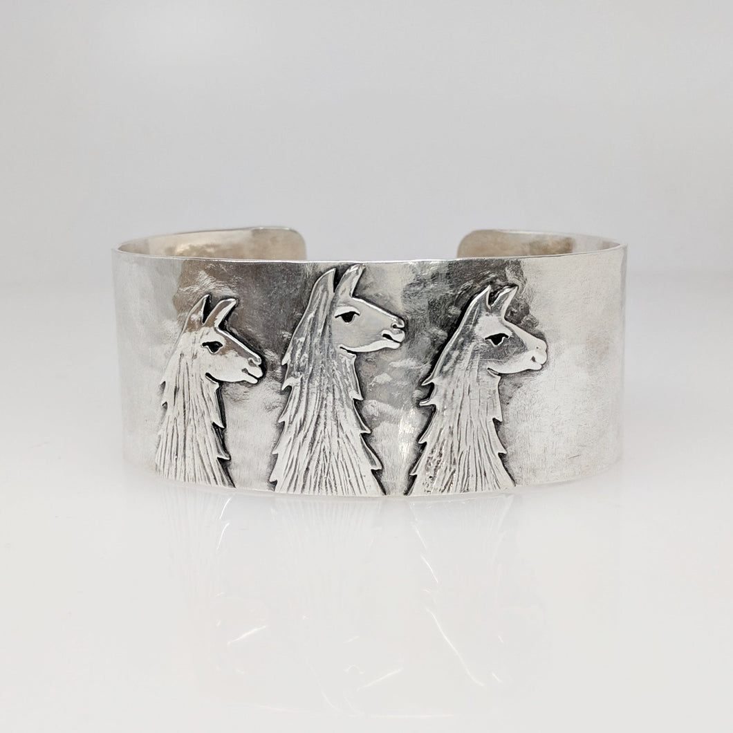 Llama Tri-Head Cuff  Bracelet Sterling Silver