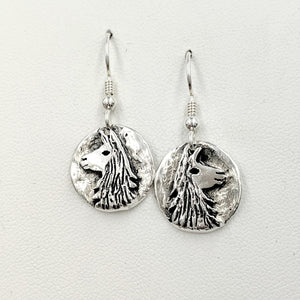 Llama Relic Coin Earrings  - On French wires, Sterling Silver