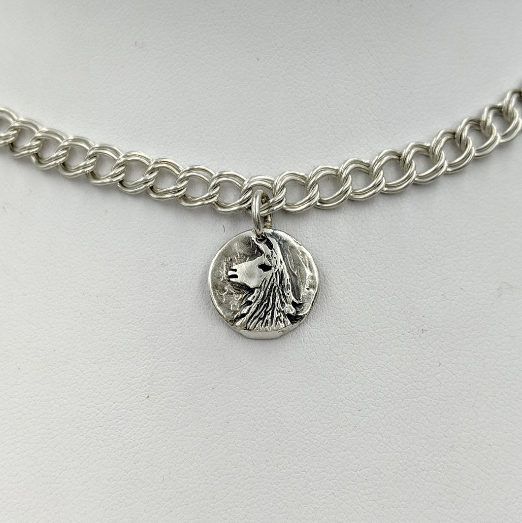 Llama Relic Style Coin Charm - Sterling Silver