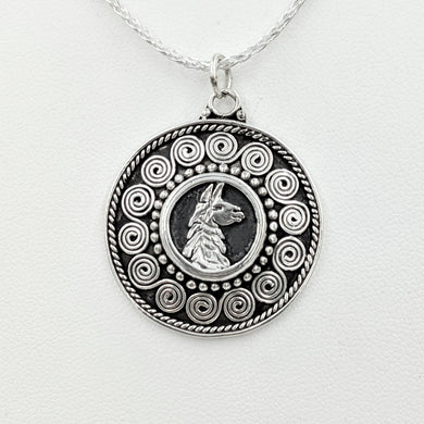 Llama Bali Style Coin Pendant - Sterling Silver