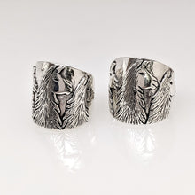 Load image into Gallery viewer, Llama Silhouette Cigar Band Style Ring - Side view of the 3 Heads -23mm - showing tapered design.  Sterling Silver
