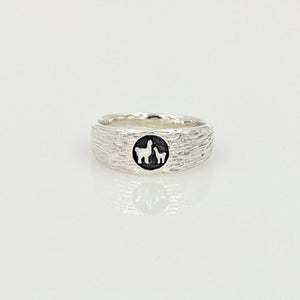 Momma Baby Cria Signet Ring in Sterling Silver - narrow width  fiber texture