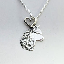 Load image into Gallery viewer, Alpaca Huacaya Silhouette Head Profile Pendant with Heart