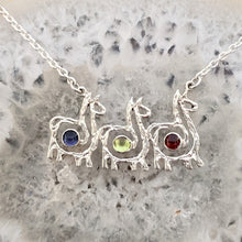 Load image into Gallery viewer, Alpaca or Llama Compact Spiral Bar Necklace with Cabochon Gemstones - 3 Animals