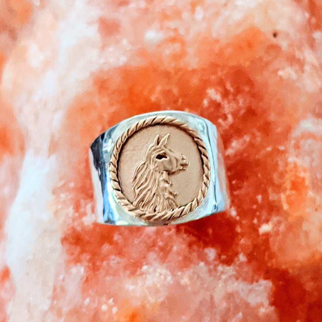Llama Silhouette Profile Coin Ring