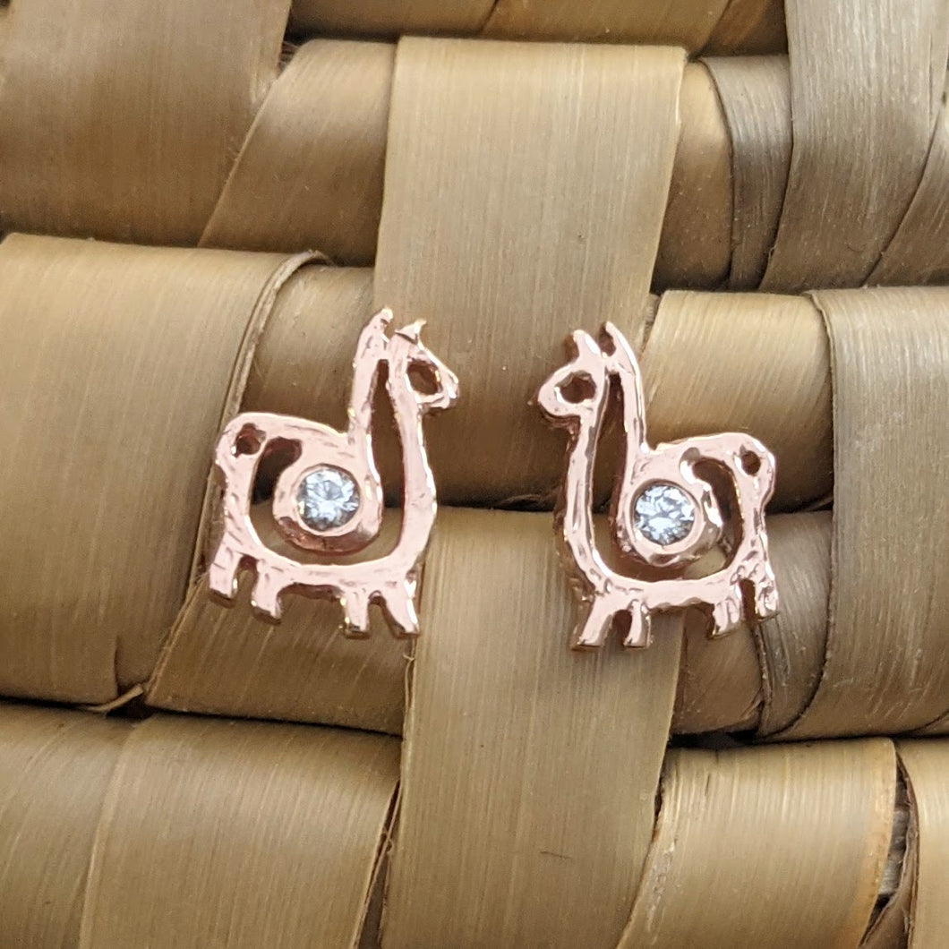 Alpaca or Llama Petite Spiral Earrings with Diamonds