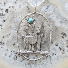Load image into Gallery viewer, Llama Tri- Herd Oval Pendant with Colorful Cabochon Accent
