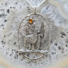 Load image into Gallery viewer, Llama Tri- Herd Oval Pendant with Colorful Cabochon Accent