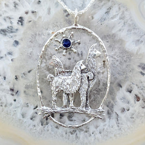 Llama Tri- Herd Oval Pendant with Colorful Cabochon Accent