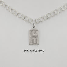 Load image into Gallery viewer, Alpaca or Llama Petroglyph Charms  tiny size with moon  smooth texture  14K White Gold
