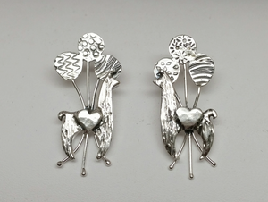 Custom Llama Earrings with 3 Balloons each and Heart Accents - Sterling Silver on Posts