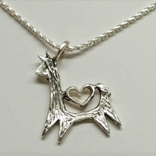 Load image into Gallery viewer, Alpaca or Llama Leaping with Open Heart Pendant - Sterling Silver 