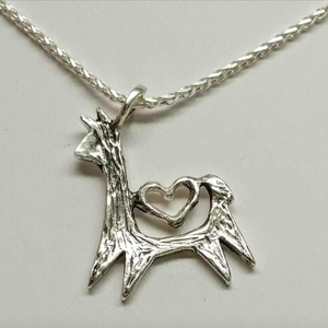 Alpaca or Llama Leaping with Open Heart Pendant - Sterling Silver 