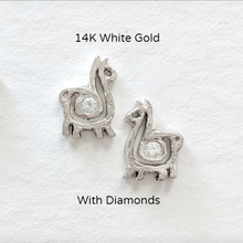 Load image into Gallery viewer, Alpaca or Llama Compact Spiral Earrings - Posts; 14K White Gold with Diamond Accents