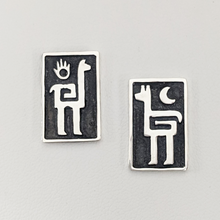 Load image into Gallery viewer, Alpaca or Llama Petroglyph Earrings  smooth texture  fully oxidized  on posts  Sterling silver