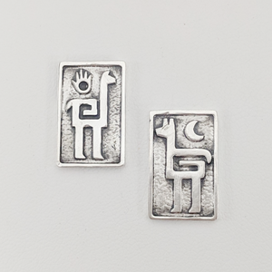 Alpaca or Llama Petroglyph Earrings  smooth texture  partially oxidized  on posts  Sterling silver