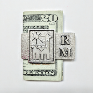 Custom Money Clip with Farm or Ranch Logo - Sterling Silver with Initials R & M