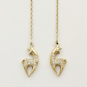 Alpaca or Llama Spirit Crescent Petite Earrings with Pave Diamonds Yellow Gold on threaders