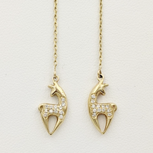 Load image into Gallery viewer, Alpaca or Llama Spirit Crescent Petite Earrings with Pave Diamonds Yellow Gold on threaders