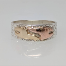 Load image into Gallery viewer, Alpaca or Llama Duo Ring Sterling Silver band with 1/2 14K Rose Gold animal and 1/2 14K Yellow animal