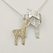 Load image into Gallery viewer, Alpaca Suri Kiss Pendant Sterling Silver Momma with a 14K Yellow Gold baby Cria