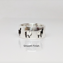 Load image into Gallery viewer, Alpaca Huacaya Silhouette Icon Punch Ring - smooth finish sterling silver