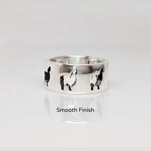 Alpaca Huacaya Silhouette Icon Punch Ring - smooth finish sterling silver