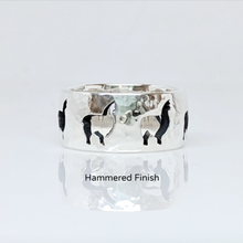 Load image into Gallery viewer, Alpaca Huacaya Silhouette Icon Punch Ring  - Hammered finish sterling silver