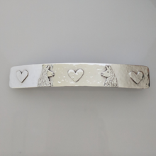 Load image into Gallery viewer, Custom Hair Barrett with Llama Heads and Hearts Accents - Sterling Silver Satin Finish