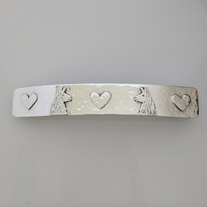 Custom Hair Barrett with Llama Heads and Hearts Accents - Sterling Silver Satin Finish