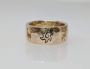 Custom Ring with an Alpaca Punch Cutouts with a Sun accent - 14K Yellow Gold 
