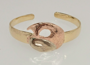 Custom Cuff Bracelet  - Momma and Baby Cria Curled Up - 14K Yellow, White and Rose Gold