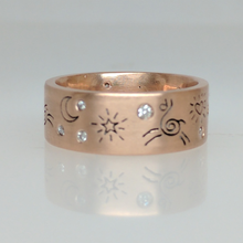 Load image into Gallery viewer, Custom Ring with Alpaca or Llama Icons - 14K Gold Rose Band with Diamond Accents Satin Finish (one view)