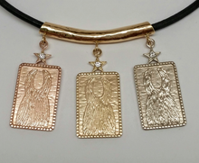 Load image into Gallery viewer, 3  ALSA National Show Champion Charm Pendants - Llama National Champion 14K Rose, Yellow and White Gold hanging on a 14K Yellow Gold Tube