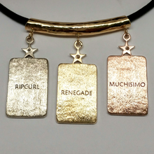 Load image into Gallery viewer, 3  ALSA National Show Champion Charm Pendants -Reverse side Customized with the Champions&#39; Names Llama National Champion 14K Rose, Yellow and White Gold hanging on a 14K Yellow Gold Tube