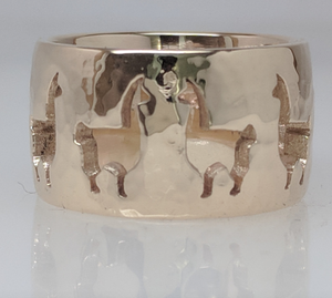 Custom Ring with an Llama punch cutouts - 14K Yellow Gold 